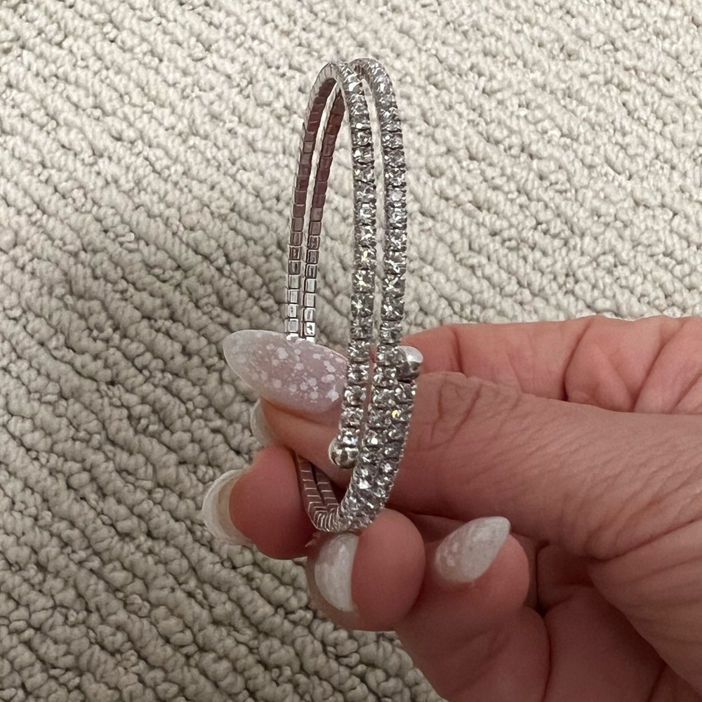 Multi-Row Rhinestone Flex Bracelet one size fits all; coil bracelet in silver